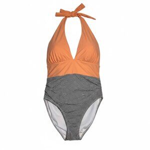 CUPSHE One-Piece Halter Swimsuit Pink & Stripes ~ Size Large